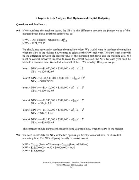 Corporate Finance 9th Edition Problems And Solutions