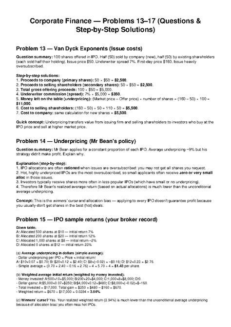 Corporate Finance Problems Solutions
