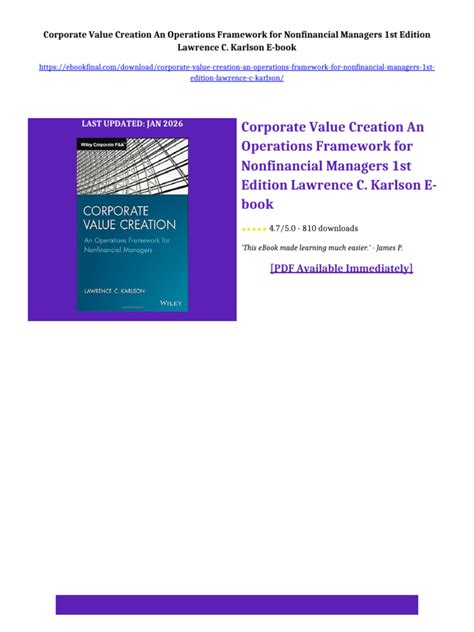 Corporate Value Creation An Operations Framework For Nonfinancial Managers Wiley Corporate Fa