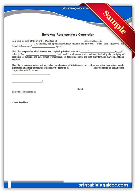 Full Download Corporate Borrowing Resolution Template 
