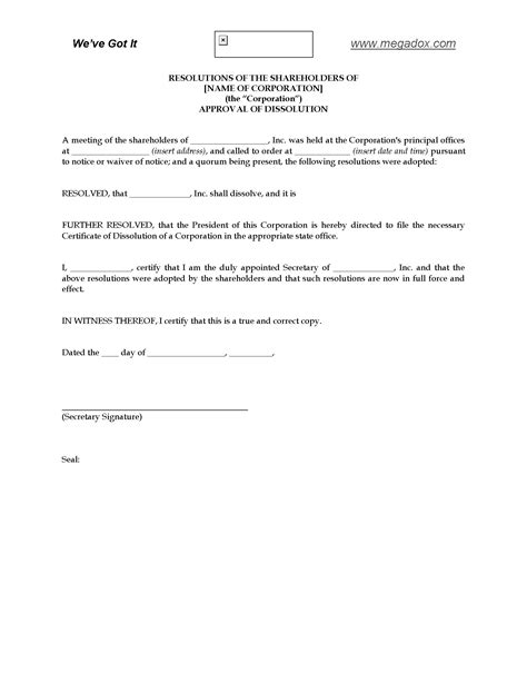 Download Corporate Resolution To Dissolve Sample 