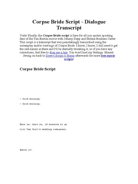 Corpse Bride Script