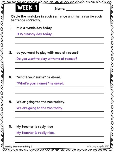 Correct The Sentences Grammar Worksheets For Kindergarten Correct This Sentence Worksheet - Correct This Sentence Worksheet