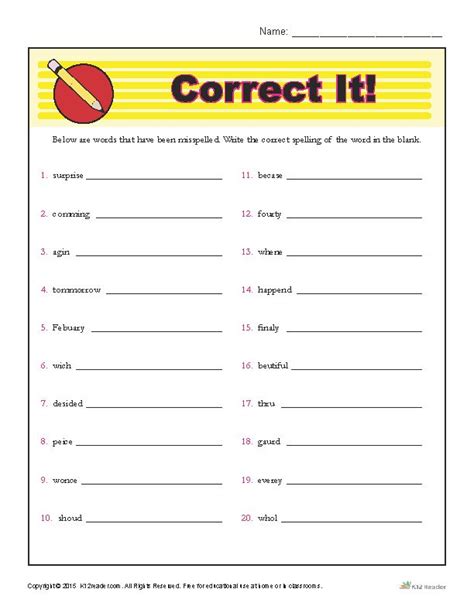 Correct The Spelling Correcting Proofing And Editing Misspelled Word Worksheet Grade 5 - Misspelled Word Worksheet Grade 5