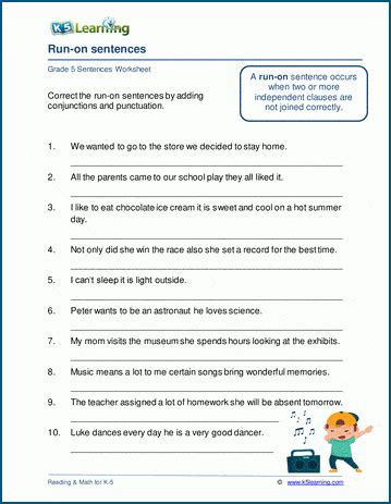 Correcting Run On Sentences Worksheets K5 Learning Run On Worksheet - Run On Worksheet