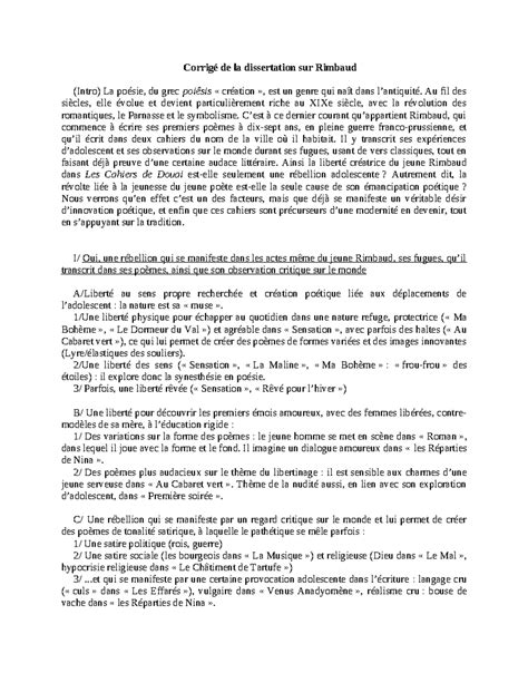Corrigé Dissertation Rimbaud