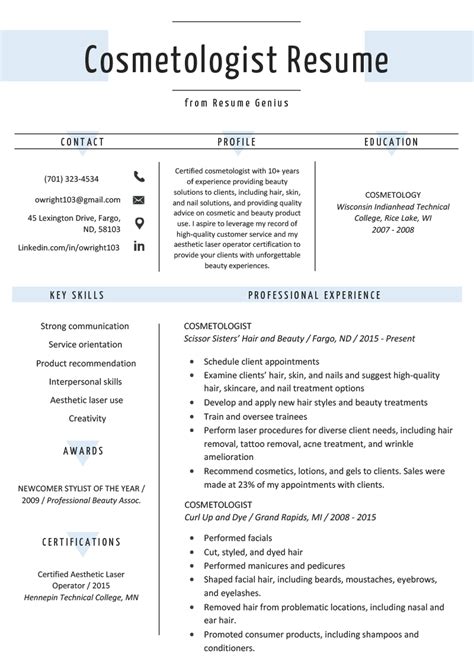 Cosmetology Resume Examples And Templates For 2023 Cosmetology Resume Sample - Cosmetology Resume Sample