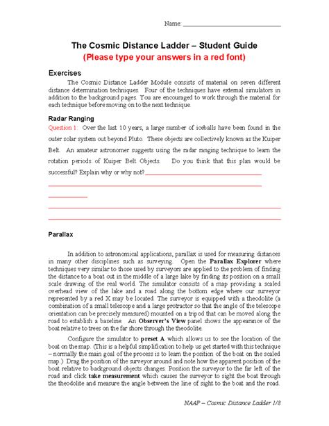 cosmic distance ladder student guide answers sheet