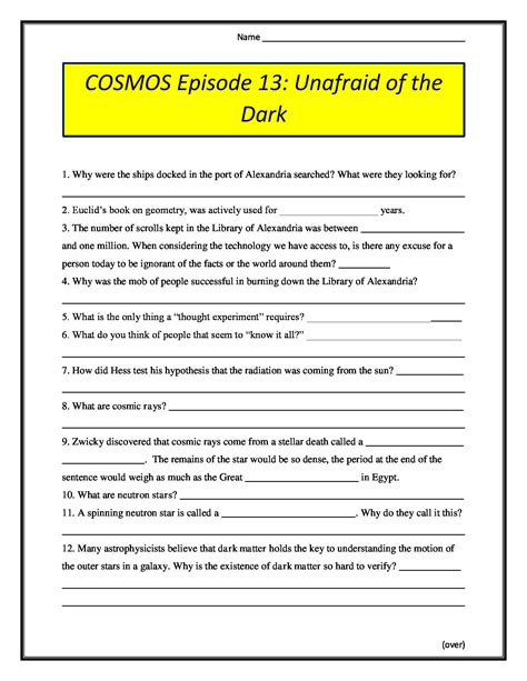 Cosmos Episode 13 Viewing Worksheet Cosmic Voyage Movie Worksheet Answers - Cosmic Voyage Movie Worksheet Answers