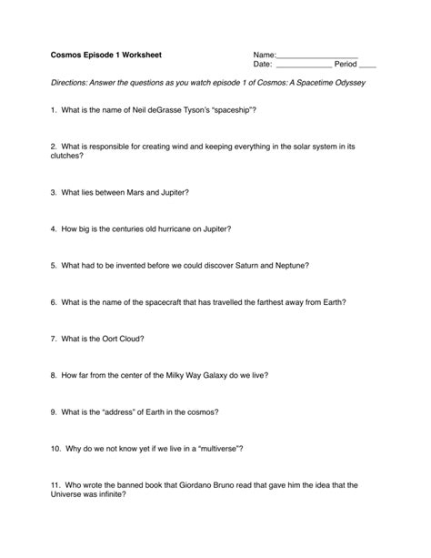 Download Cosmos Episode 1 Worksheet Answers 1 What Was The Name Of Neil 