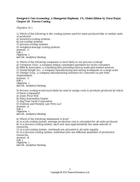 Cost Accounting Chapter 18 Test Bank