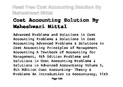 Read Cost Accounting Solution By Maheshwari Mittal 