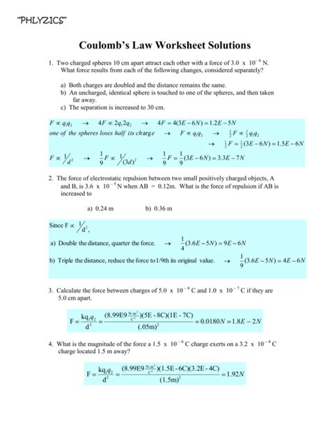 Coulombs Law Problems And Solutions Pdf Force Scribd Coulombs Law Worksheet Answers - Coulombs Law Worksheet Answers