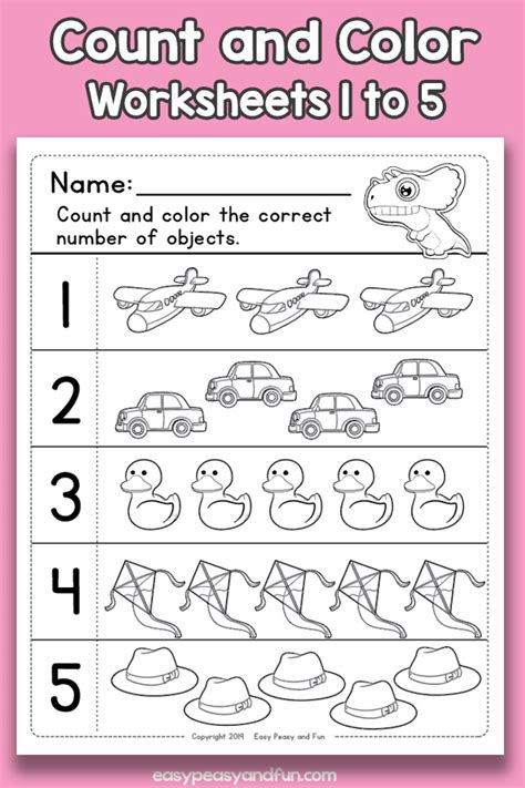 Count And Color Numbers 1 5 Printable Worksheet 1 5 Preschool Worksheet - 1-5 Preschool Worksheet