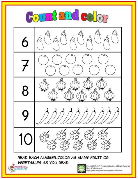 Count And Color Numbers 6 10 Printable Worksheet 6 10 Preschool Worksheet - 6-10 Preschool Worksheet
