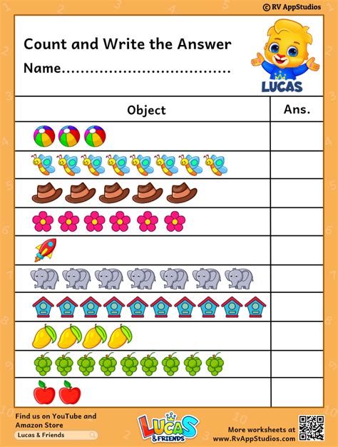 Count And Write Number Worksheets For Kids Preschool Count And Write Pictures - Count And Write Pictures