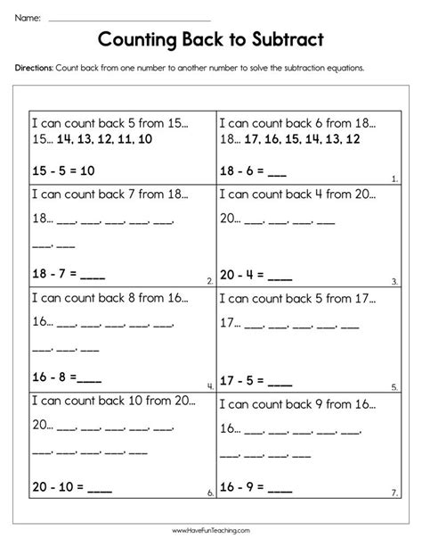 Count Back To Subtract Substraction Worksheet Kids Academy Count Back To Subtract - Count Back To Subtract