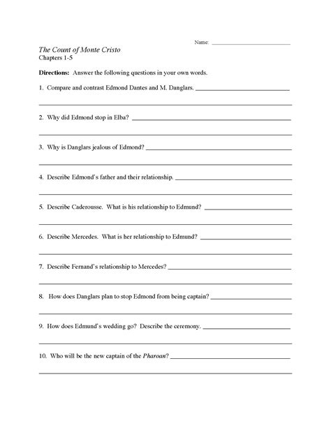 Count Of Monte Cristo Worksheets The Count Of Monte Cristo Worksheet - The Count Of Monte Cristo Worksheet