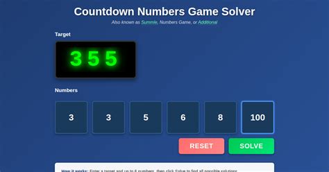 Countdown 8 Solutions