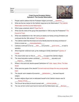Counter Reformation Worksheet   Crash Course U S Government Worksheets Episode 23 - Counter Reformation Worksheet
