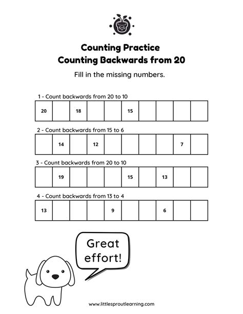 Counting Backwards From 20 Little Sprout Art Learning Counting Backwards From 20 Activities - Counting Backwards From 20 Activities