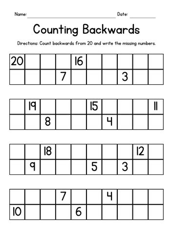 Counting Backwards From 20 Twenty Worksheets And Printables Counting Backwards From 20 Activities - Counting Backwards From 20 Activities