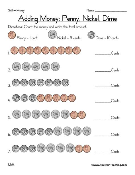 Counting Money Pennies Nickels And Dimes K5 Learning Penny Nickel Dime Worksheet - Penny Nickel Dime Worksheet