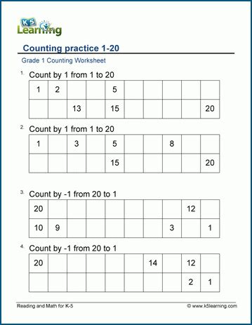 Counting Practice Worksheets 1 20 K5 Learning Missing Numbers 1 To 20 - Missing Numbers 1 To 20