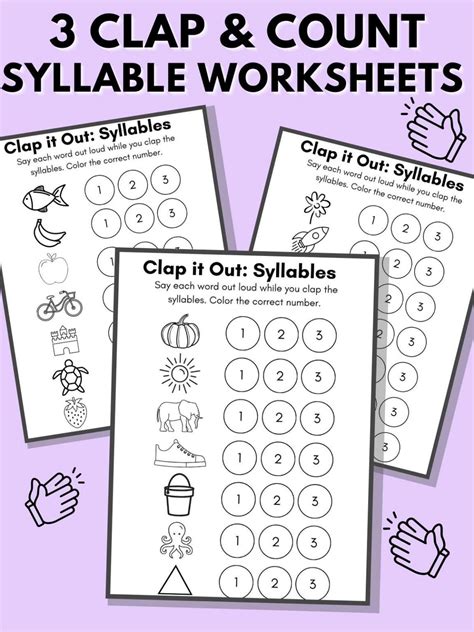 Counting Syllables Clapping Worksheets Literacy Learn Kindergarten Syllable Worksheet Pictures - Kindergarten Syllable Worksheet Pictures