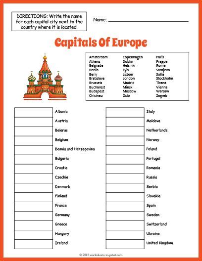 Countries And Capitals Of Europe Worksheets Homeschool Den Physical Features Of Europe Worksheet - Physical Features Of Europe Worksheet