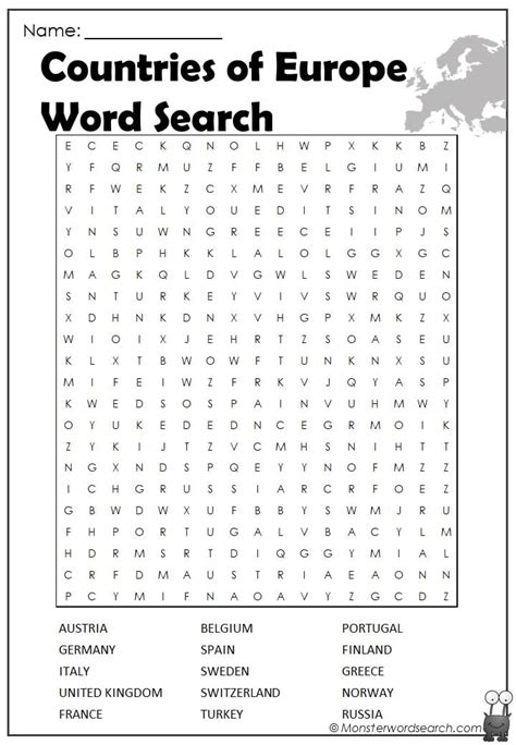 Countries Of Europe Word Search Monster Word Search Countries Of Europe Word Search Answers - Countries Of Europe Word Search Answers