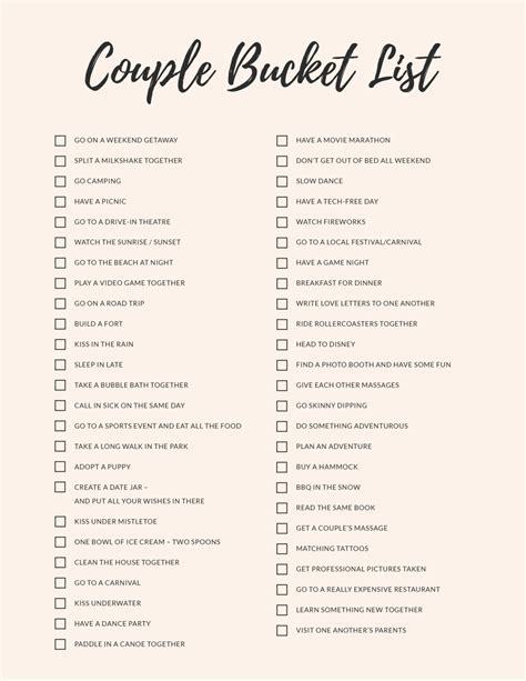 Couples Bucket List