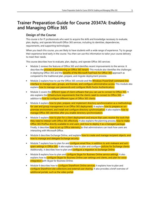 Course 20347a Enabling And Managing Office 365