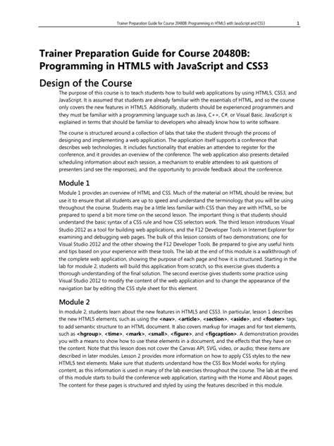 Course 20480b Programming In Html5 With Javascript And Css3 756513 Pdf