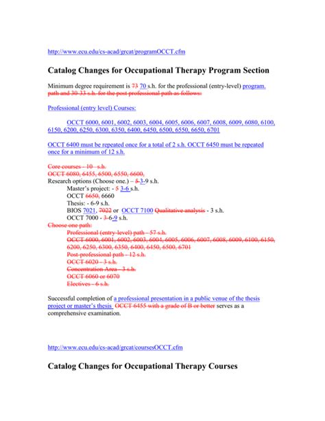 Course Catalog Jamestown Occupational Therapy Program