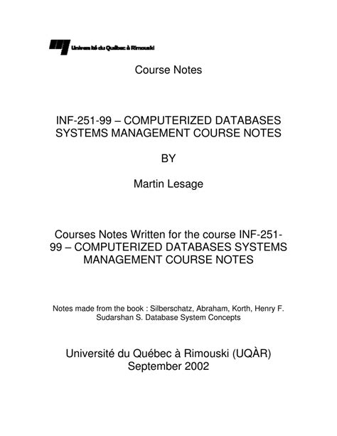 Course Notes On Databases And Database Management Systems