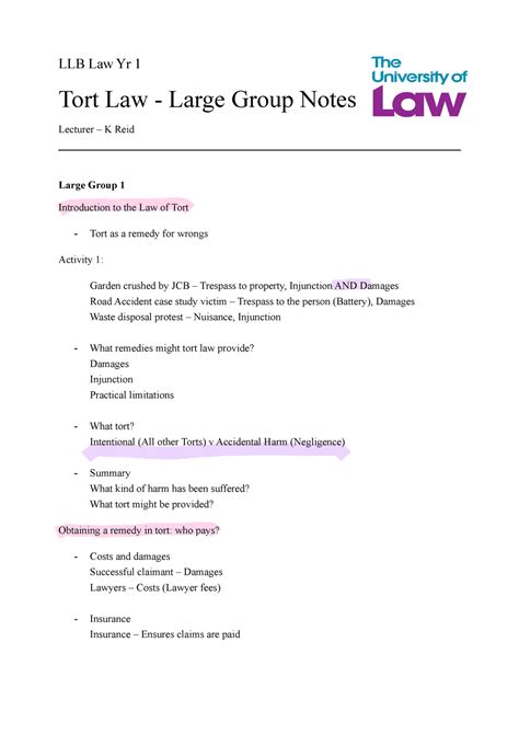 Course Notes Tort Law