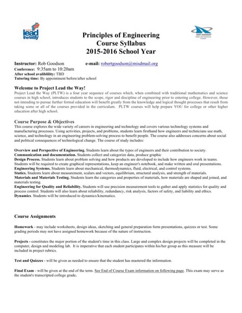 Course Syllabus Principles Of Engineering Management