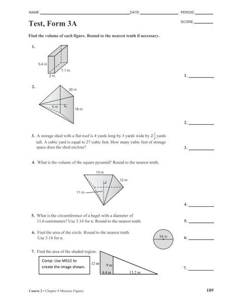 Download Course 2 Chapter 8 Measure Figures Test Form 3A Answer Key 