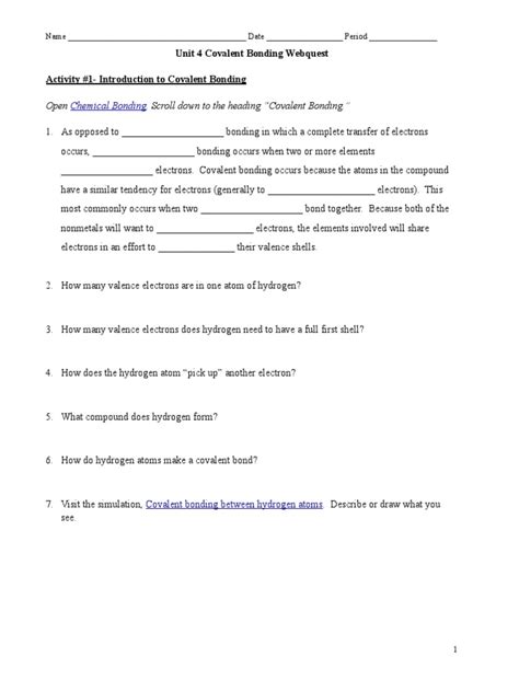 Covalent Bonding Webquest