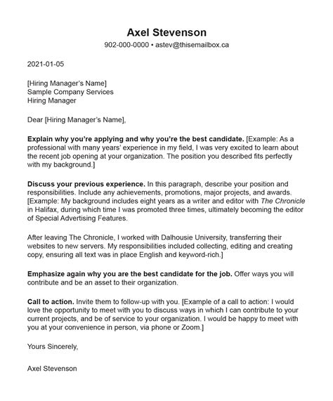 Cover Letter Sample Canada