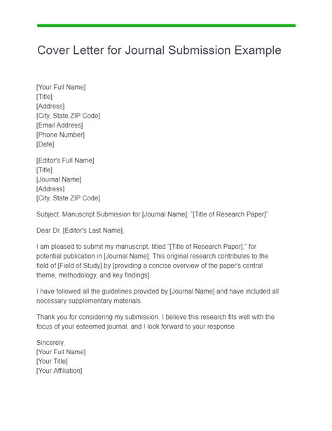 Read Cover Letter For Journal Submission Example 