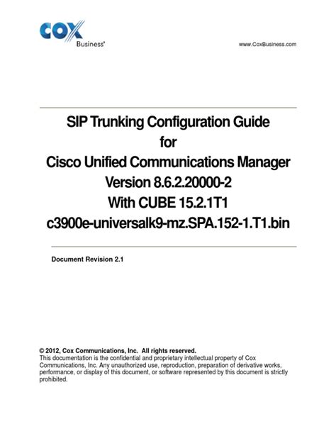 Cox Sip Trunking Configuration Guide Cisco Unified