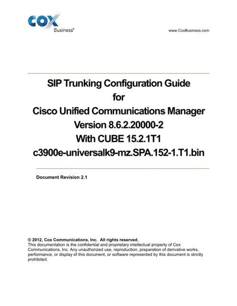 Download Cox Sip Trunking Configuration Guide Cisco Unified 