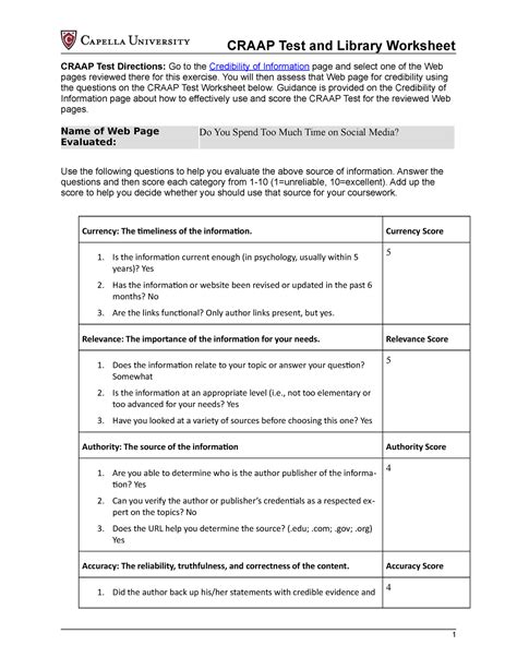 Craap Test And Complete Library Worksheet Blupapers Grade 8 Apa Science Worksheet - Grade 8 Apa Science Worksheet