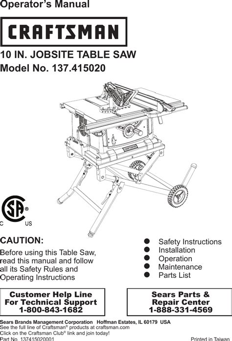 Read Craftsman 10 Table Saw Owners Manual File Type Pdf 