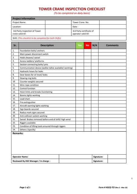 Crane Inspection Forms