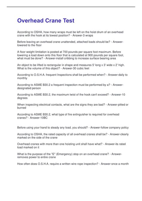 Read Online Crane Test Answers 