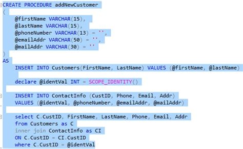 create procedure with parameters in sql server