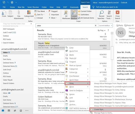 create rule in outlook